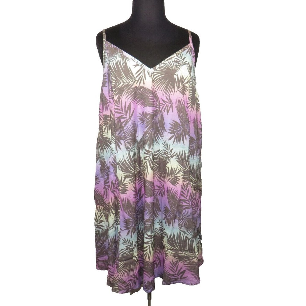 Torrid Purple Blue Multi Tropical Palm Print Midi Dress -Pockets- Plus 2X